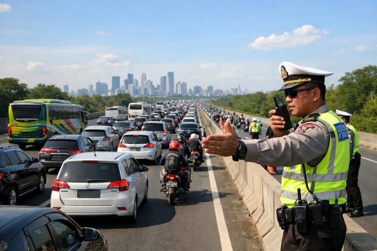 arus balik one way mulai hari ini pukul 14.00. kakorlantas mengingatkan para pemudik untuk tetap waspada dan mengikuti aturan lalu lintas demi keselamatan bersama.