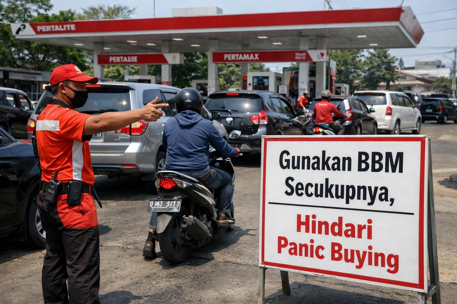 bahlil mengimbau warga untuk menggunakan bbm secukupnya dan menghindari panic buying demi menjaga ketersediaan pasokan bahan bakar.