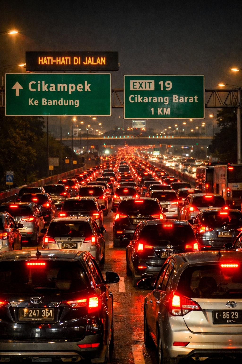perjalanan dari bekasi ke tol cikampek memakan waktu 5 jam, pemudik mengeluhkan kemacetan ekstrem yang memecahkan rekor baru menurut kompas.com.