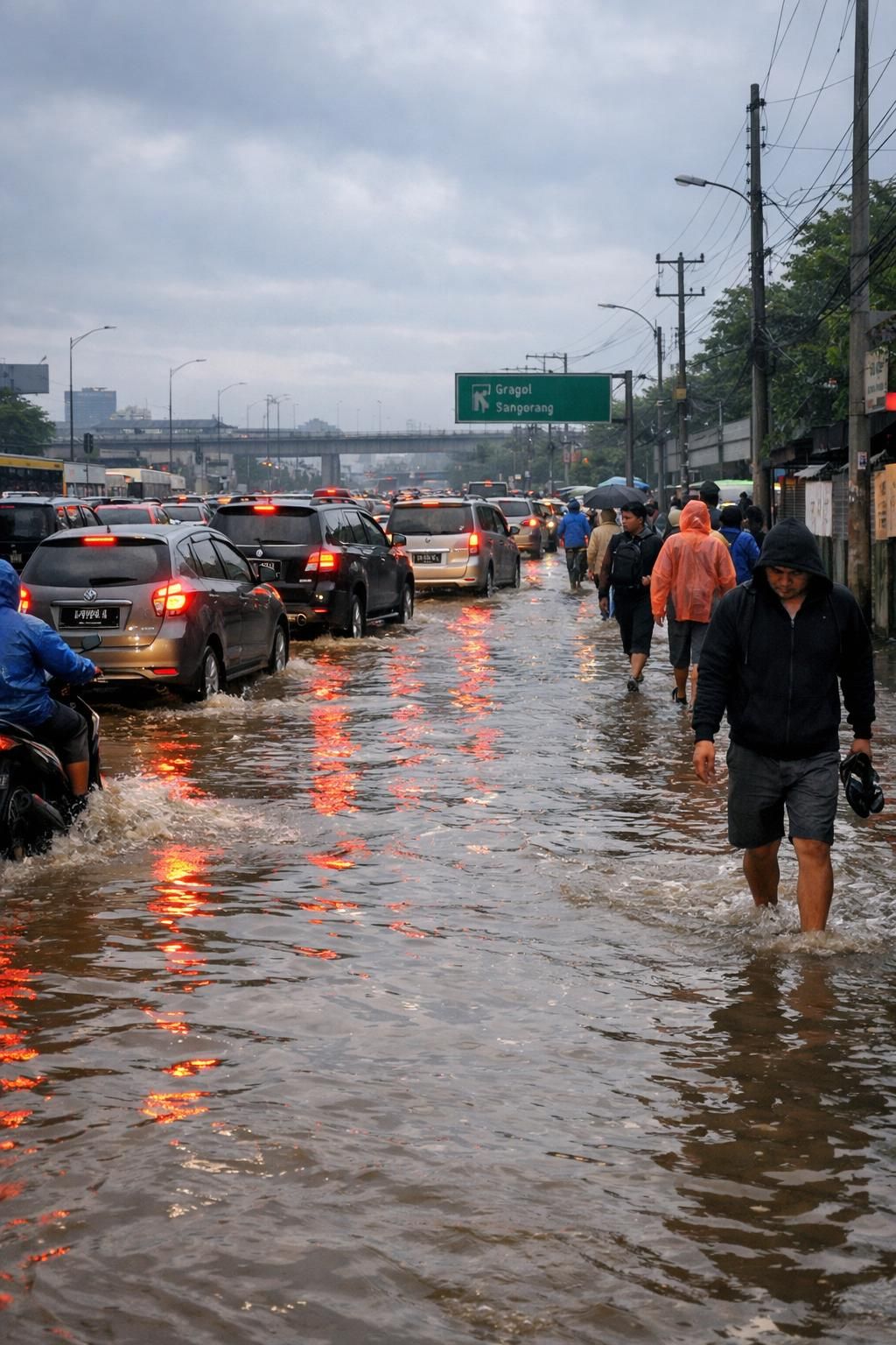potret genangan air yang melanda jakarta hingga tangerang setelah hujan deras semalaman, liputan eksklusif dari cnbc indonesia.