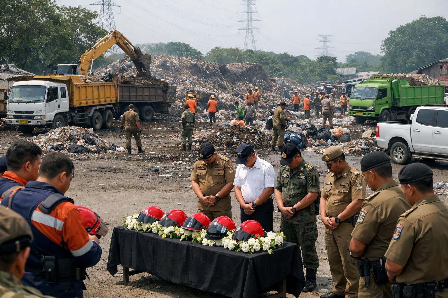 pemerintah provinsi mempersiapkan penutupan tempat pembuangan sampah ilegal di lokasi tragedi di mana petugas pemadam kebakaran meninggal di jakarta timur.