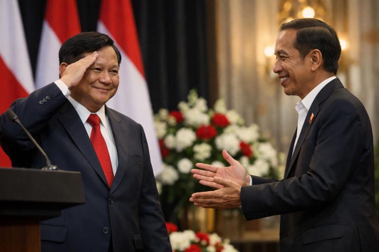 setelah memberikan pidato, prabowo menunjukkan penghormatan dan salam hangat kepada jokowi sebagai tanda persahabatan dan penghargaan.